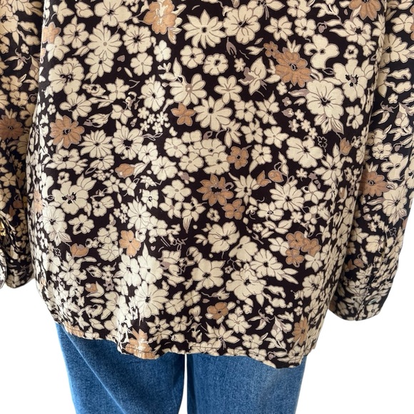 Vintage New Age 70s brown floral button up long sleeved viscose shirt - Picture 7 of 12